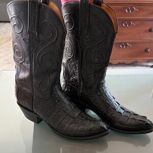 Lucchese Black Exotic Leather Cowboy Boots